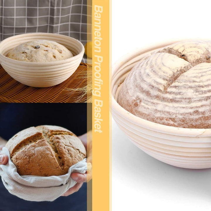 2 Pack 22cm Rund Gärkörbchen Banneton Brotform Korb,Handgewebter Natürlicher Rattan Gärkorb mit Lein
