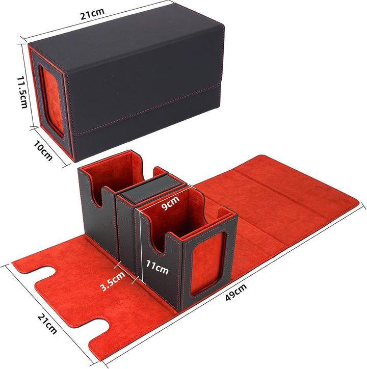 AFIING MTG Commander Kartenbox, 3-in-1 Karten-Aufbewahrungsbox für 200+ doppelt gesleevte Karten, Ma