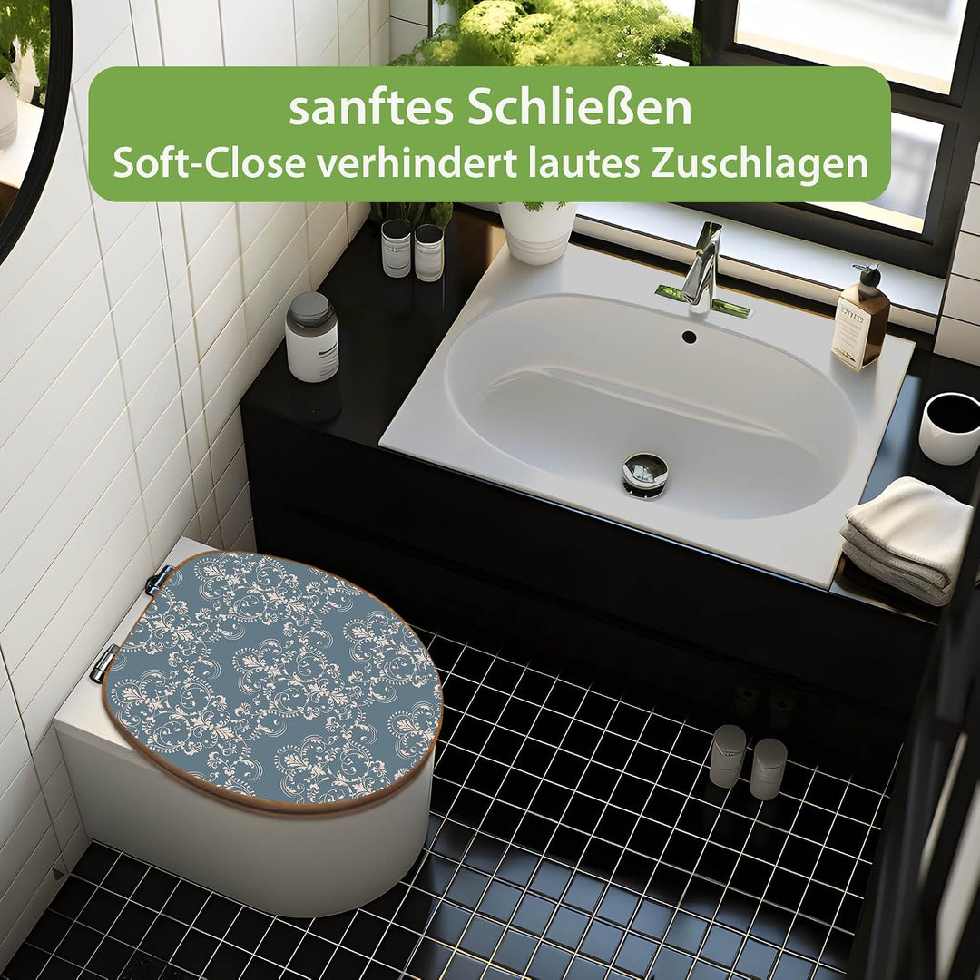 banjado Design WC Sitz Bambus Absenkautomatik 45,8x37,5cm - Toilettendeckel mit Absenkautomatik Holz