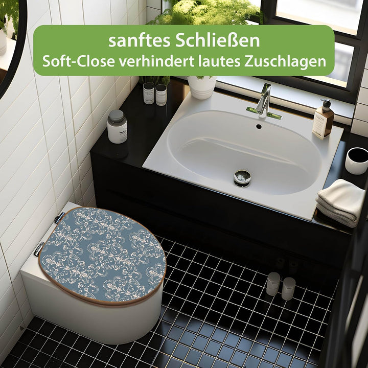banjado Design WC Sitz Bambus Absenkautomatik 45,8x37,5cm - Toilettendeckel mit Absenkautomatik Holz