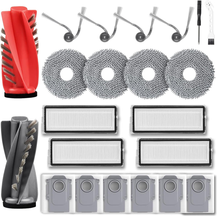 NIXOOT 21 Stück Zubehörset für Roborock Qrevo Curv Saugroboter, Ersatzteile 1 Hauptbürste 6 Staubbeu
