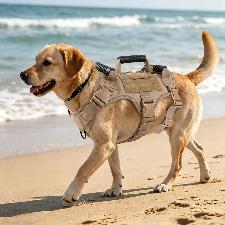 Taktisches Hundegeschirr Nylon reflektierend für grosse Hunde (Khaki) | Robustes Hundegeschirr Aus N