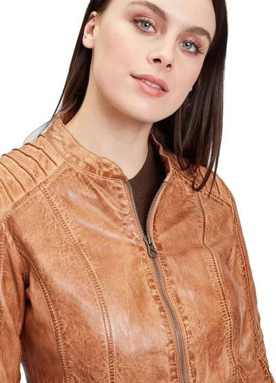 Gipsy Kurze sportliche Damen Lederjacke Übergangsjacke aus Lammleder mit Steppung - GWJuana S22 LONT