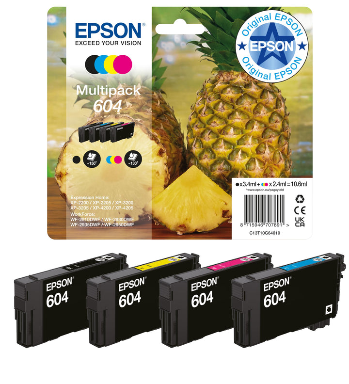 Epson Orginal 604 Tinte Ananas Multipack 4-farbig Standard, XP-2200 XP-2205 XP-3200 XP-4205 WF2910DW