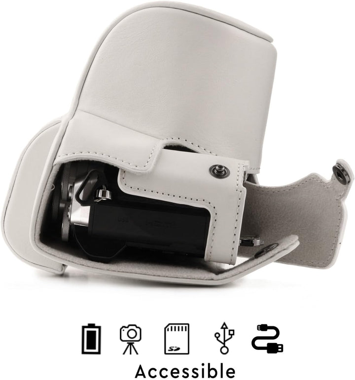 MegaGear Olympus OM-D E-M10 Mark III (14-42mm) Ever Ready Leder Kamera-Case mit Trageriemen und Batt