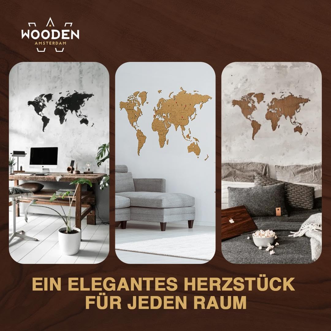 MiMi Innovations Luxuriöse Weltkarte True Puzzle aus Hochwertig Holz - Weltkarte Wand/Wanddekoration