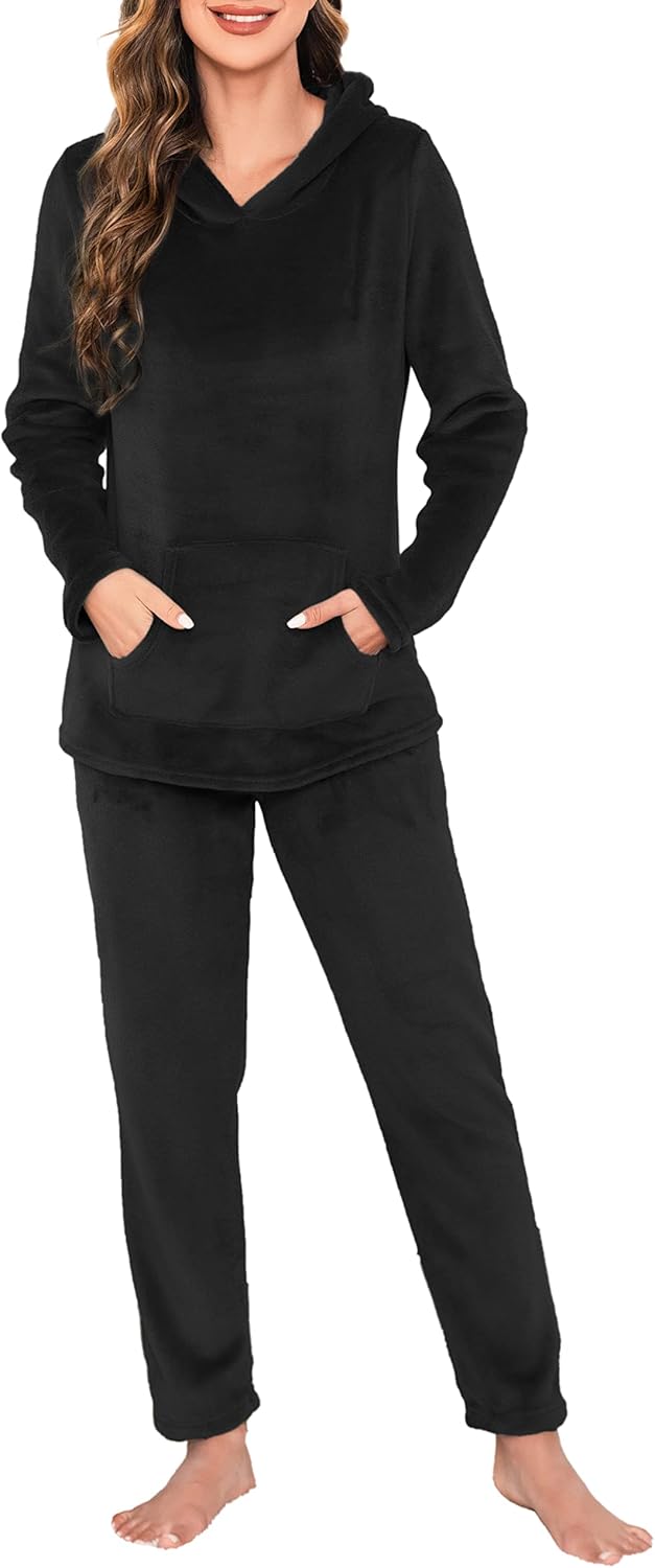 Lovasy Fleece Schlafanzug Damen Winter Lang Pyjama Set Warmer Flauschiger Frottee Schlafanzüge für D