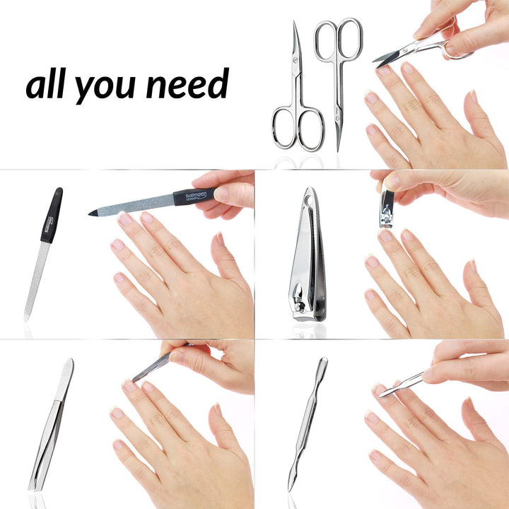 marQus Solingen Maniküre Set Herren und Damen 7 Teile mit Nagelzange - Made in Germany für Hand- und
