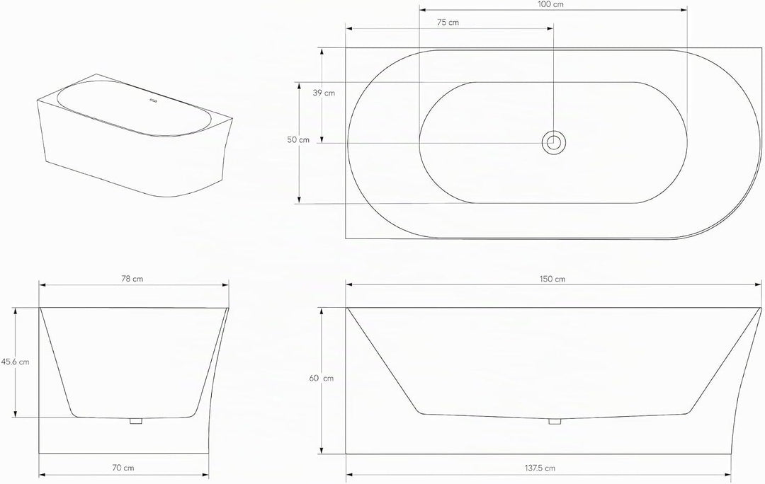 BERNSTEIN Eck-Badewanne aus Sanitäracryl Wanne mit Doppelwandiger Konstruktion 150 x 78 x 60 cm - St