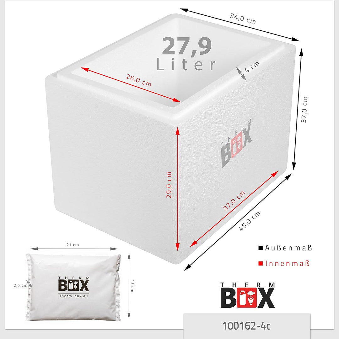 THERM BOX Styroporbox 27W mit 4X Kühlakku für Kühlbox 27,9L Innen:37x26x29cm Transportbox Thermbehäl
