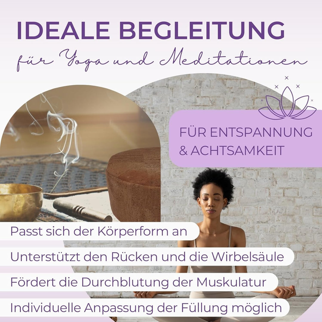 EMMAfit Yoga-Kissen aus Korkstoff I 120 x 290 mm I mit Naturkorkschrot gefüllt I hygienisch & umwelt