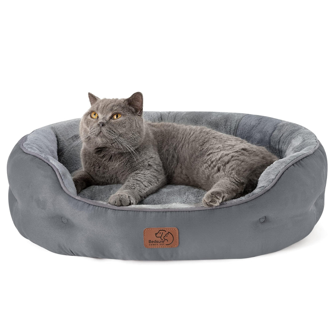 BEDSURE Katzenbett waschbar Katzen Bettchen - 63x53x20cm Katzen Bett grau mit zweiseitig Innenkissen