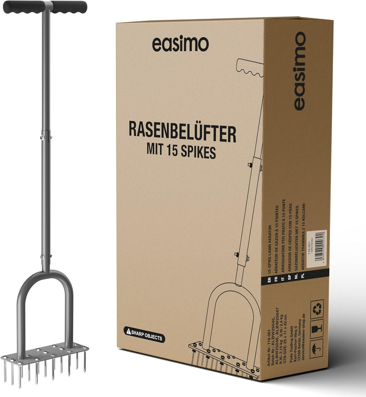 Rasenbelüfter mit T-Griff | Aerifizierer & Rasenlüfter Manuell mit 15 Stahlspikes | Rasen Aerator zu