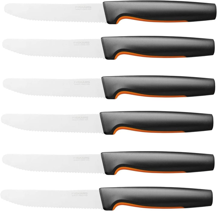Fiskars 6 Stück Tafelmesser - Tomatenmesser Functional Form mit Wellenschliff rostfrei - Japanischer