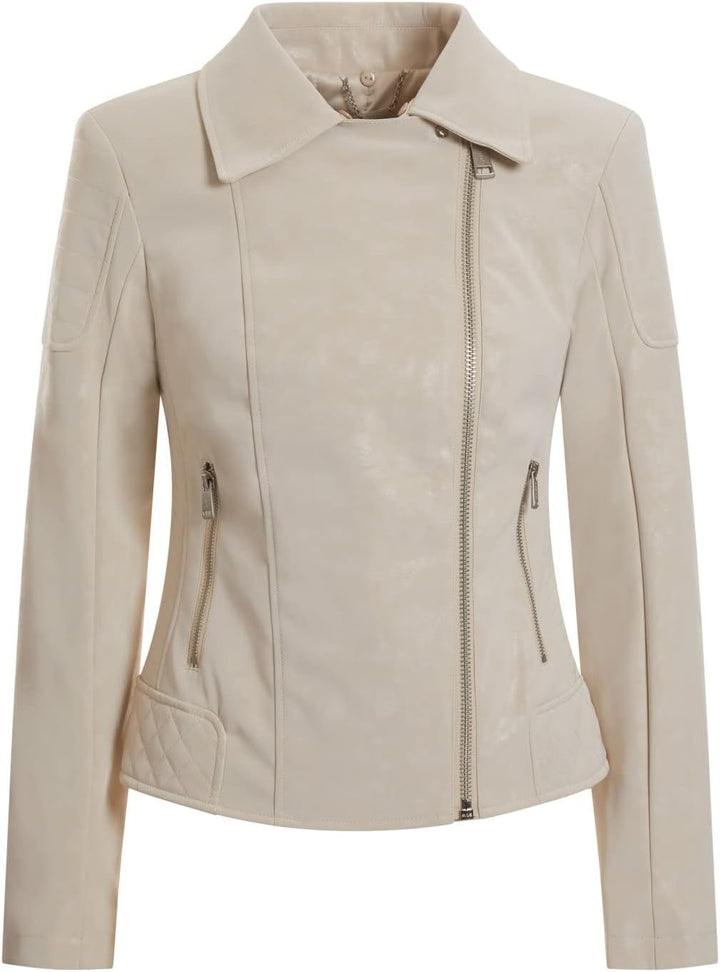 GUESS Damen Olivia Jacket Kunstlederjacke, Milk