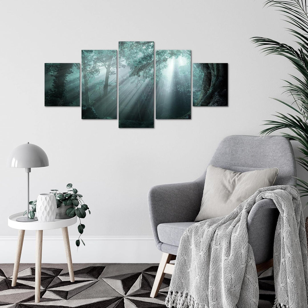 Runa Art Wandbilder Wald Landschaft 5 Teilig Bild auf Vlies Leinwand Deko Schlafzimmer Wohnzimmer So