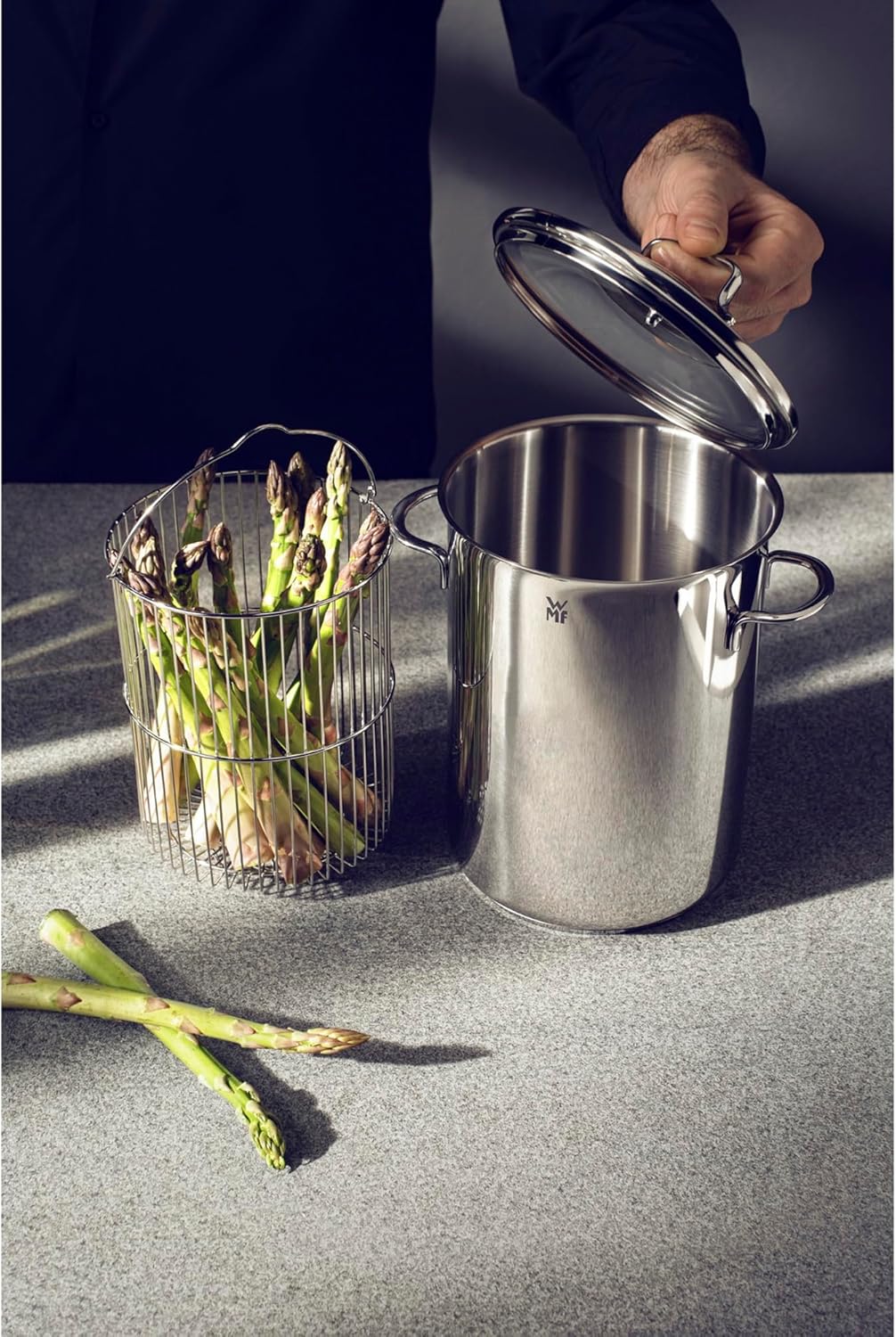 WMF Spargeltopf hoch mit Glasdeckel 16cm, Spargeltopf Induktion, Dampfgarer 5l, Cromargan Edelstahl