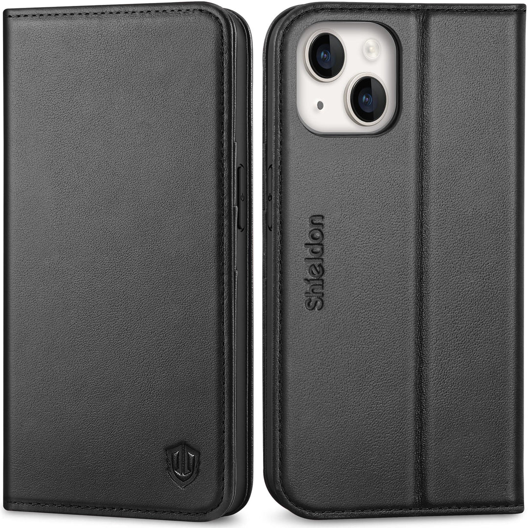 SHIELDON Hülle für iPhone 14 5G Stossfest Handyhülle [Erstklassig Echtleder] [Kartenfach] [Magnet] [