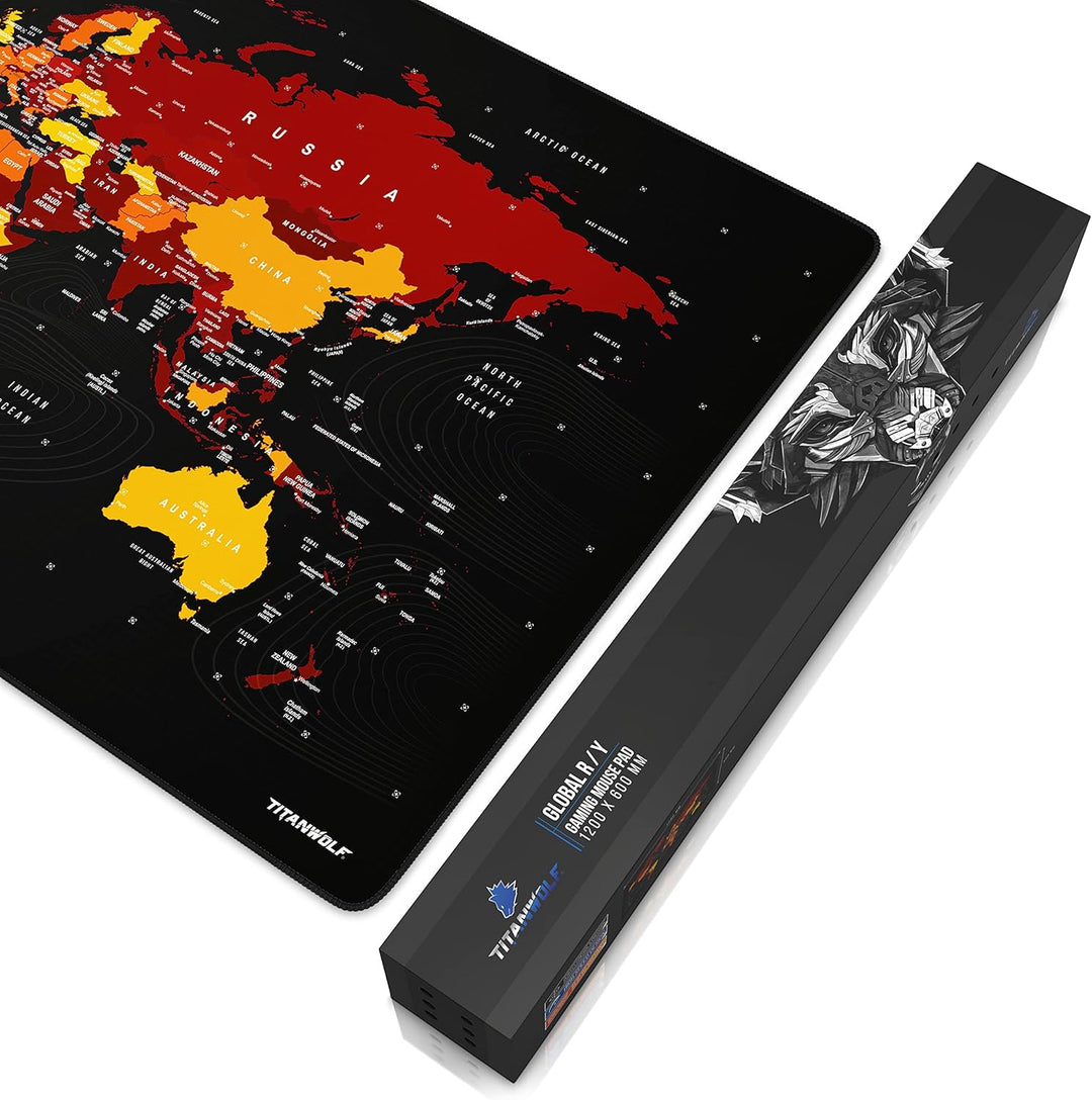 CSL - Übergrösse Mauspad Gaming Titanwolf 1200x600mm Weltkarte - XXXL Mousepad gross mit Motiv - Tis