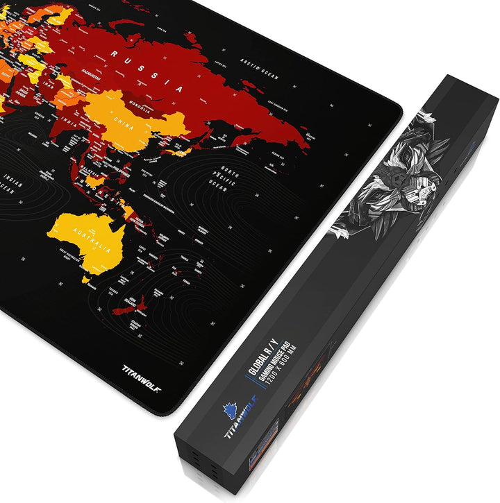 CSL - Übergrösse Mauspad Gaming Titanwolf 1200x600mm Weltkarte - XXXL Mousepad gross mit Motiv - Tis