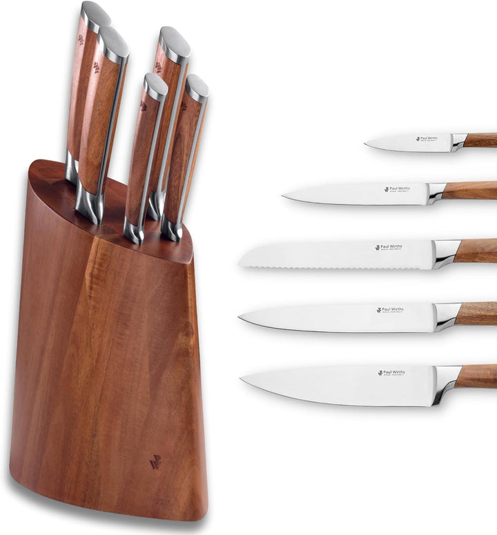 Paul Wirths 5-TLG. Messer-Block Set Acacia, Edelstahl, Silber/braun, 30 x 13.5 x 37.5 cm, 5-Einheite