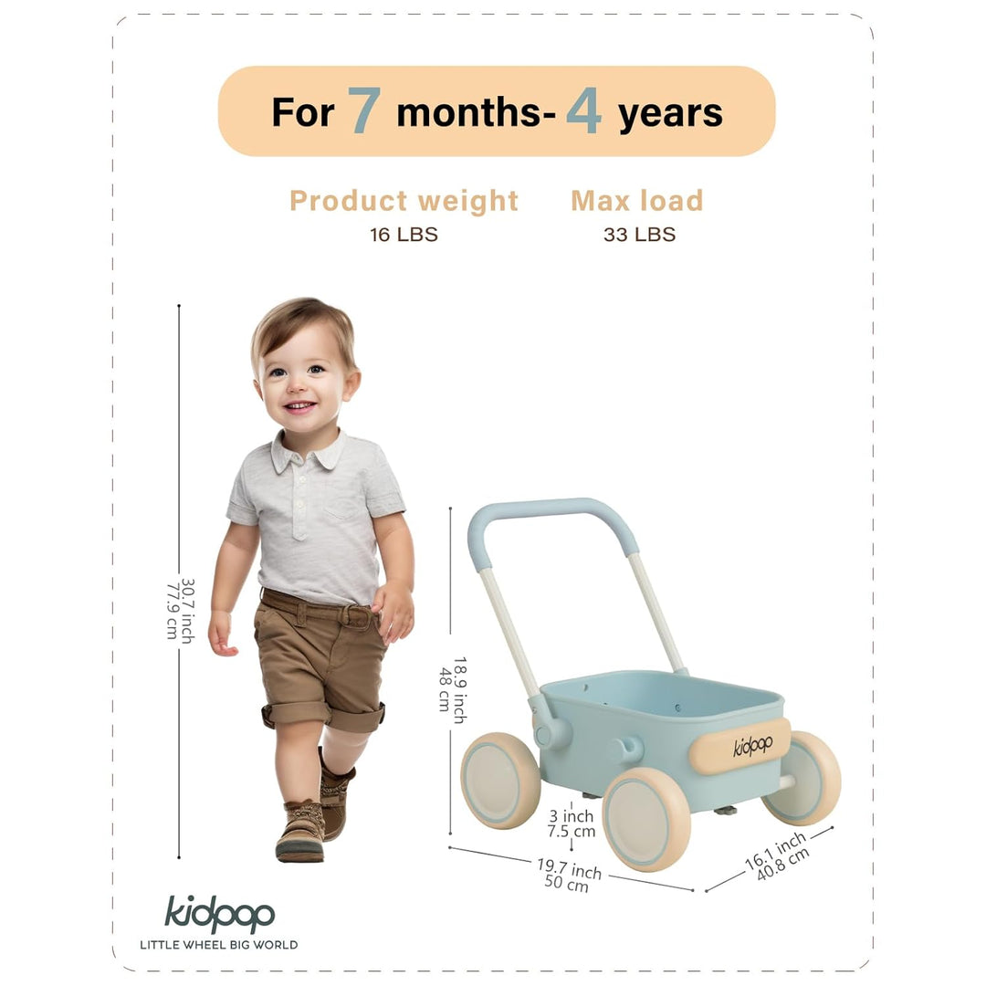 Kidpop PULA 2-in-1 Lauflernwagen Baby Push Pull Lauflernhilfe Spielzeug,4-in-1-Lauflernhilfe mit Räd