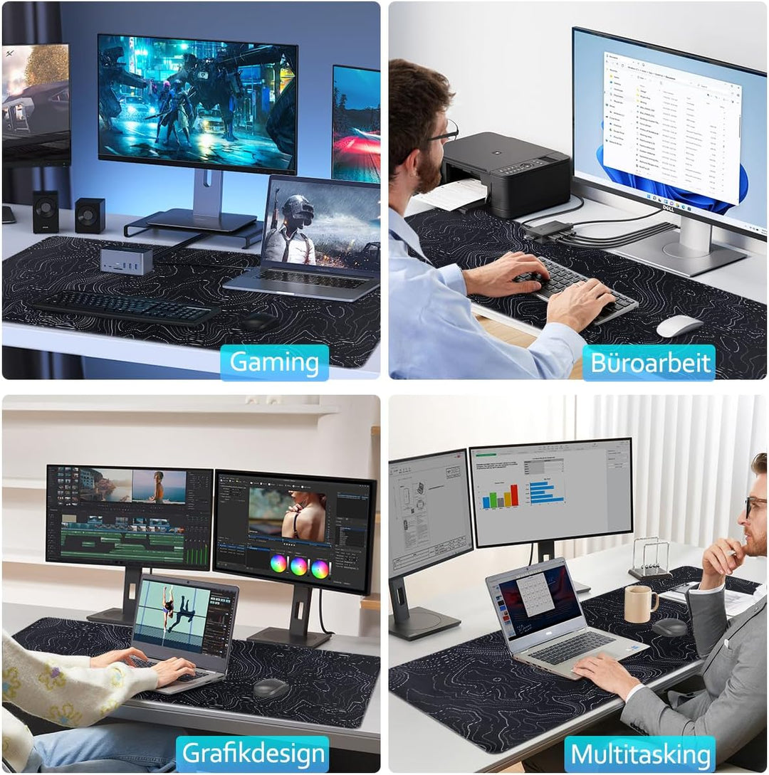 Zindoo Gaming Mauspad XXL 900 x 400 mm– Schwarzes Mousepad mit Konturen-Design – rutschfest, Langleb