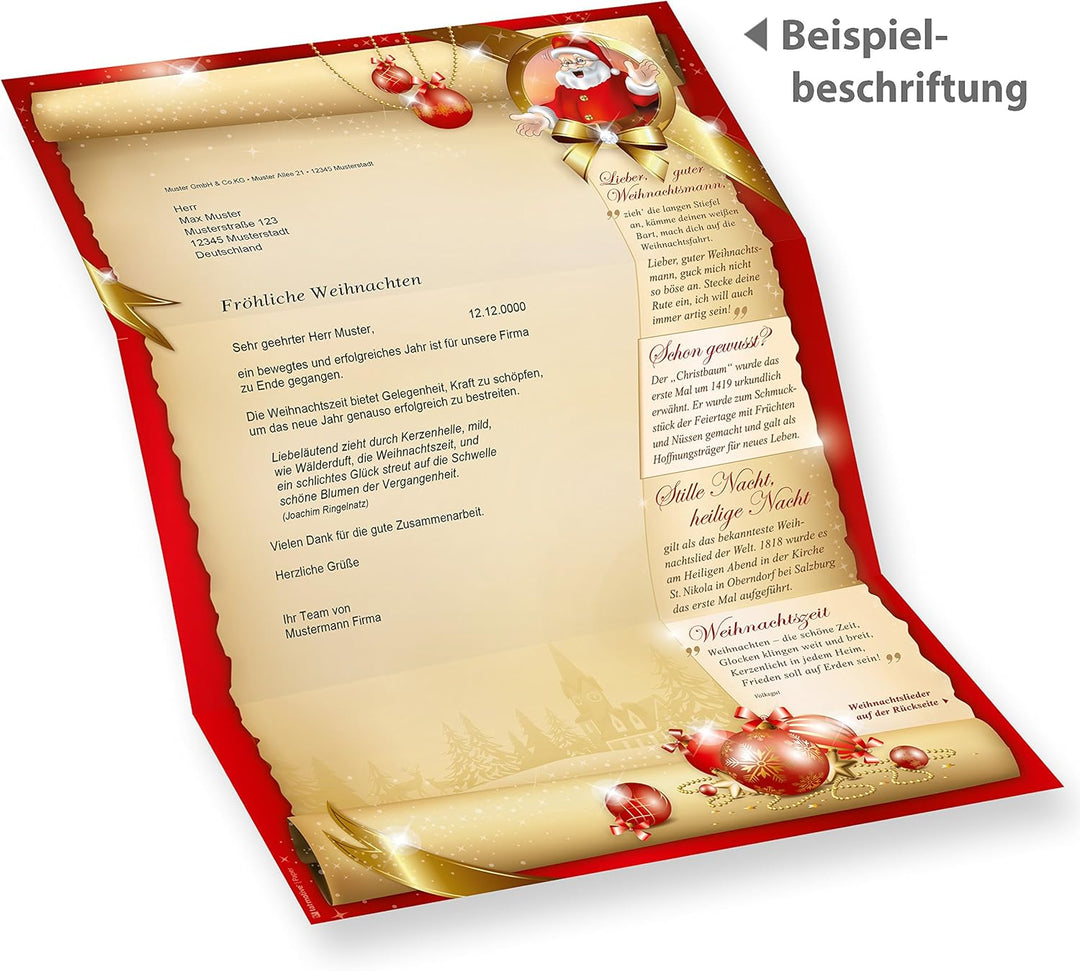 Weihnachtsbriefpapier Set SANTA CLAUS beidseitig (25 Sets ohne Fenster) Briefpapier mit Weihnachtsli
