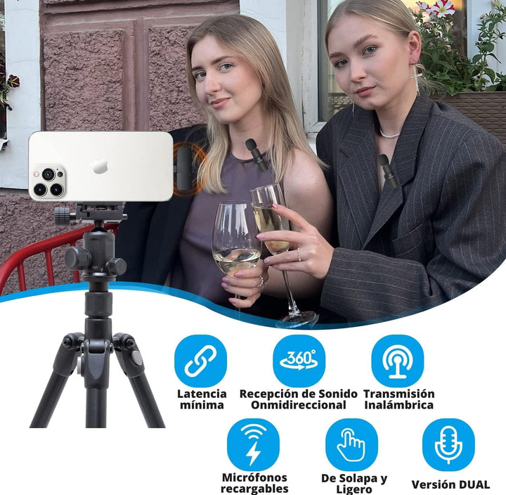 2 x Kabelloses Bändchen-Mikrofon für Handy, Kabelloses Ansteckmikrofon mit langer Akkulaufzeit, kabe