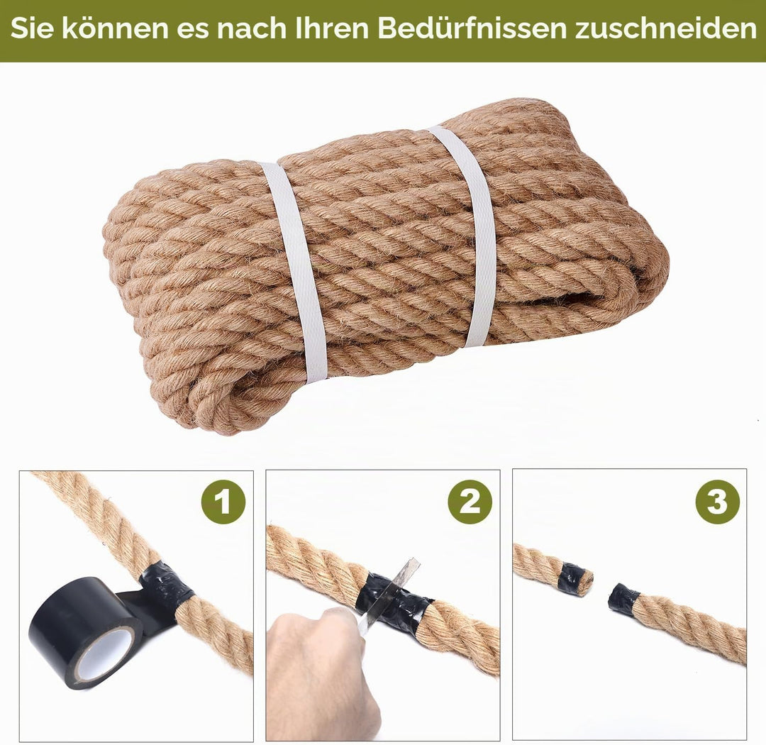 Juteseil 20mm 20M,Natürliche Hanfseil 4-Stränge Dicke Jute Schnur Gedreht Tauwerk Tau Seil für Garte