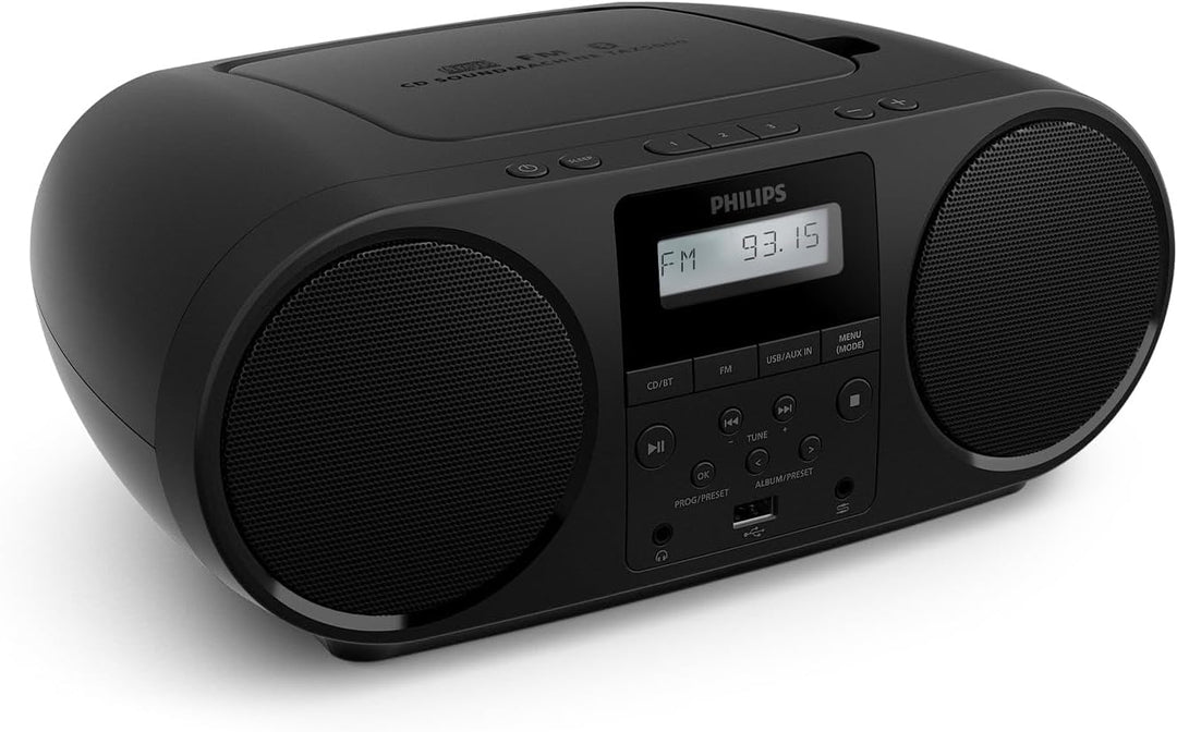 Philips TAZ5000 Multifunktions-CD-Spieler mit FM-Radio, Bluetooth 5.4, USB, Batterie/Netzstrom, Dyna