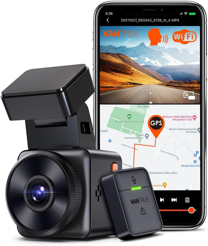 VANTRUE E1 1944P Mini Dashcam Auto WiFi GPS, Dash Cam Fernbedienung 2K/ 1440P HDR Autokamera Sprachs