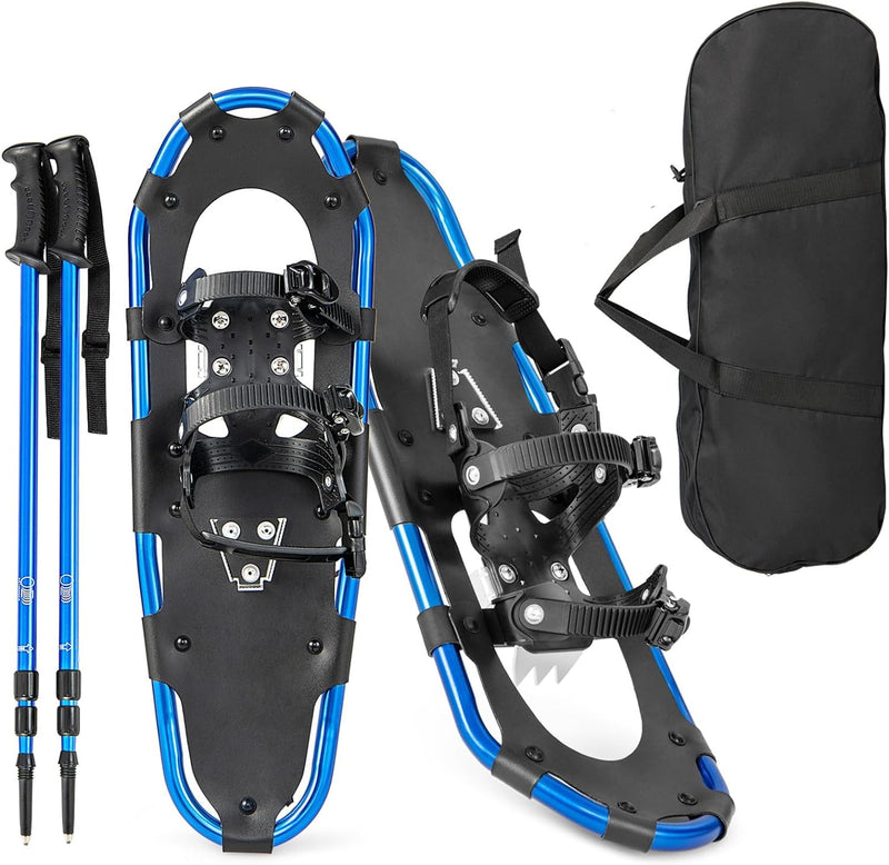 GYMAX 53/63/76 cm Schneeschuhe, leichte Geländeschneeschuhe-Set, 3 in 1 Schneeschuhset mit Trekkings
