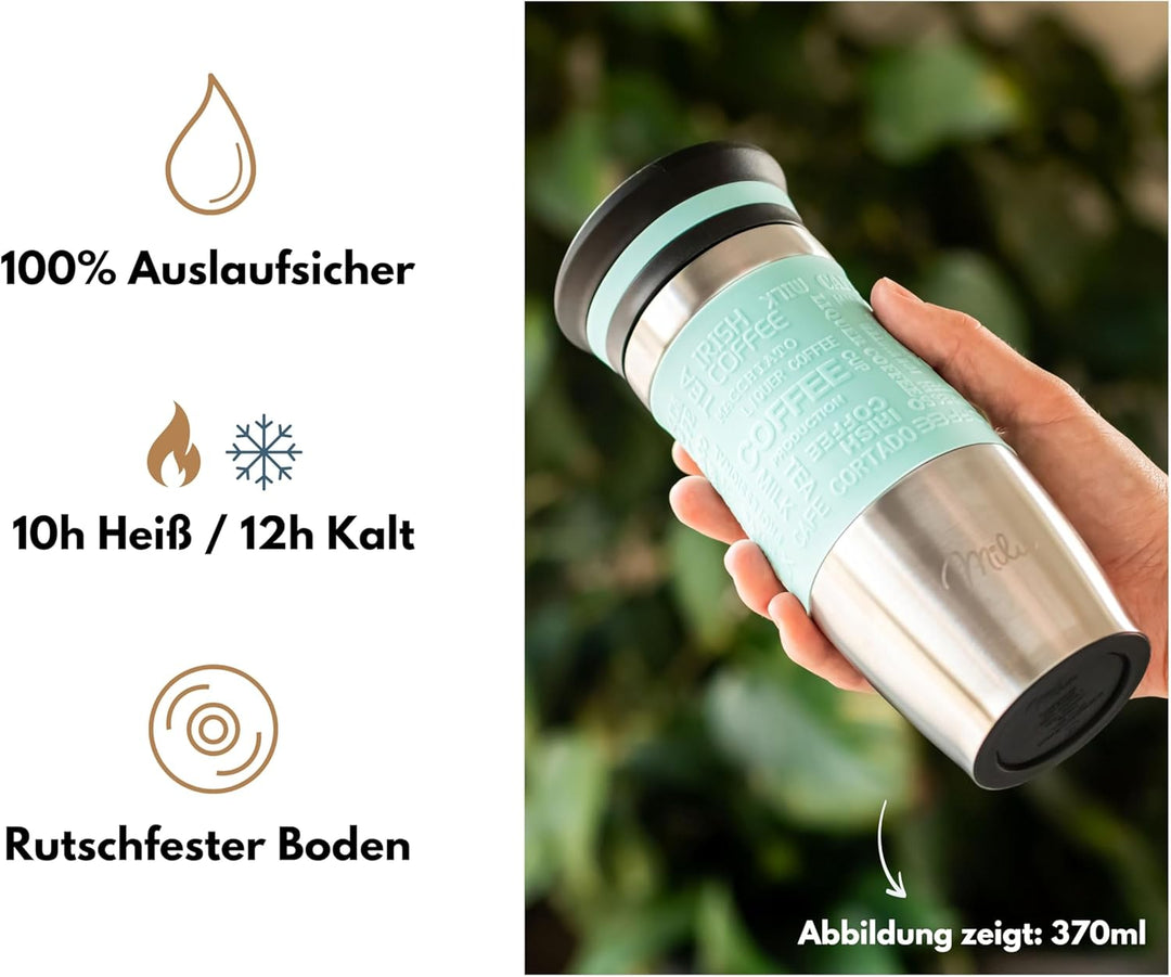 Milu Thermobecher 370ml 450ml Isolierbecher Kaffeebecher to go - 100% Auslaufsicher - Trinkbecher au