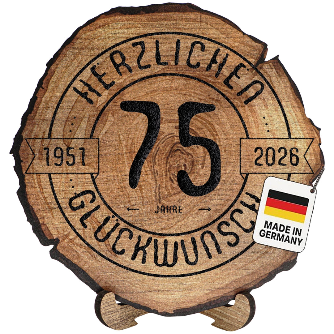 DARO Design - Holzscheibe - 75 Jahre - Grösse 30cm- Geschenk zum Jubiläum, 75 Geburtstag, Jahrestag