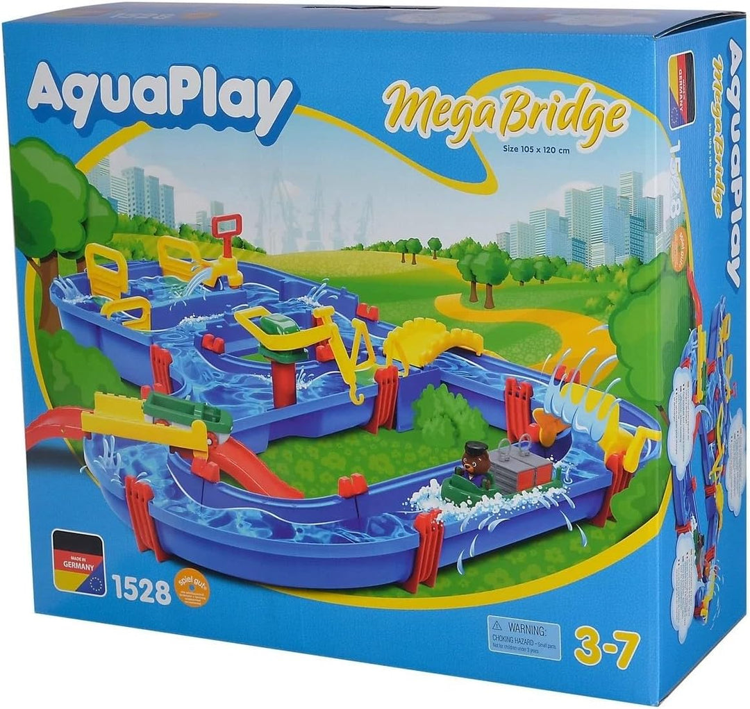AquaPlay - MegaBridge - Wasserbahnset mit 3 Spielstationen und 49 Teilen, inklusive Bo der Bär, Amph