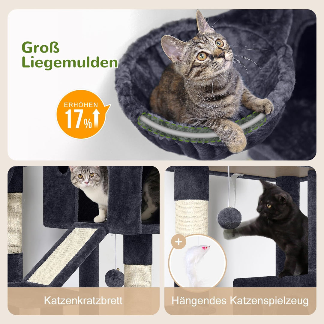Globlazer Kratzbaum Grosse Stabil mit 8 cm Dicker Stamm Sisal Katzenhaus Gepolsterte Sitzstangen Kor