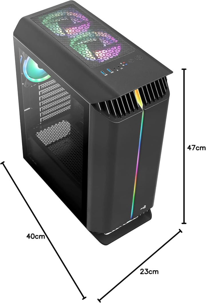 Aerocool Gladiator Duo, ARGB ATX Mid Tower Case, 3 x Duo 12 ARGB Fans, Tempered Glass Side Panel, Bl