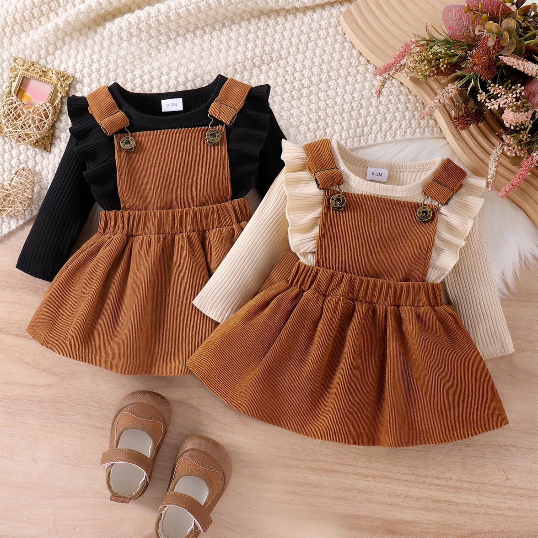 Neugeborenes Baby Mädchen Röcke Sets Rüschen Top + Plaid/Dots/Bowknot Overalls Hosenträger Kleid + S