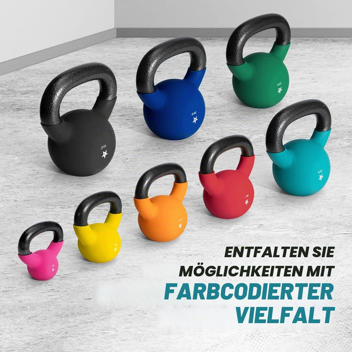 Yes4All 2-20 kg Cast Iron Kettlebell with Neoprene Coating, Multicoloured Kettlebells, Swing Dumbbel