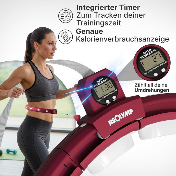NEOLYMP Smart Hula Hoop Reifen Erwachsene – Hula Hoop leise mit integriertem Tracking für Zeit, Umdr