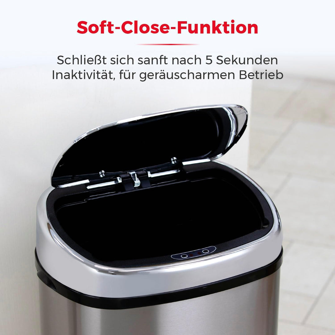 Tower T80901 Edelstahl Mülleimer Mit Sensor - Automatisch Mit Soft-Close-Funktion, Manuelle Öffnungs
