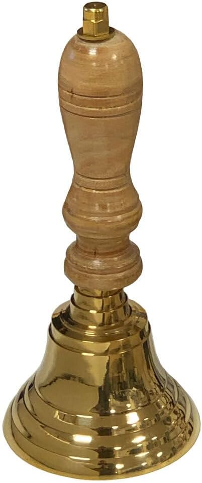 zeitzone Handglocke Messing Gold mit Holzgriff lauter Klang Schule Weihnachten 19 cm, 19 cm