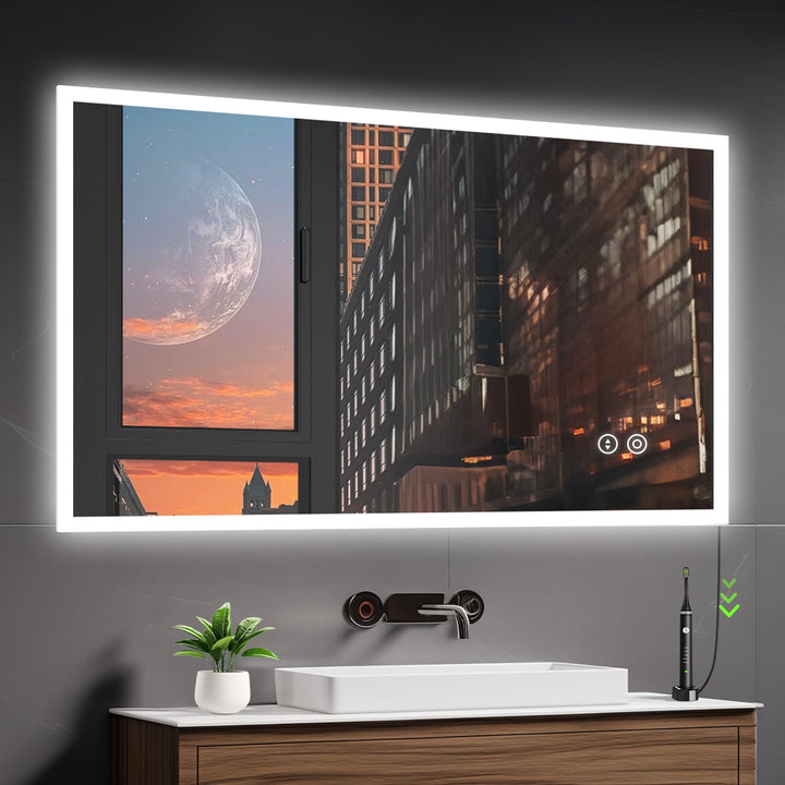 YOLEO Badspiegel mit Beleuchtung 120x80cm, LED Spiegel Wandspiegel mit Steckdose, Badezimmerspiegel