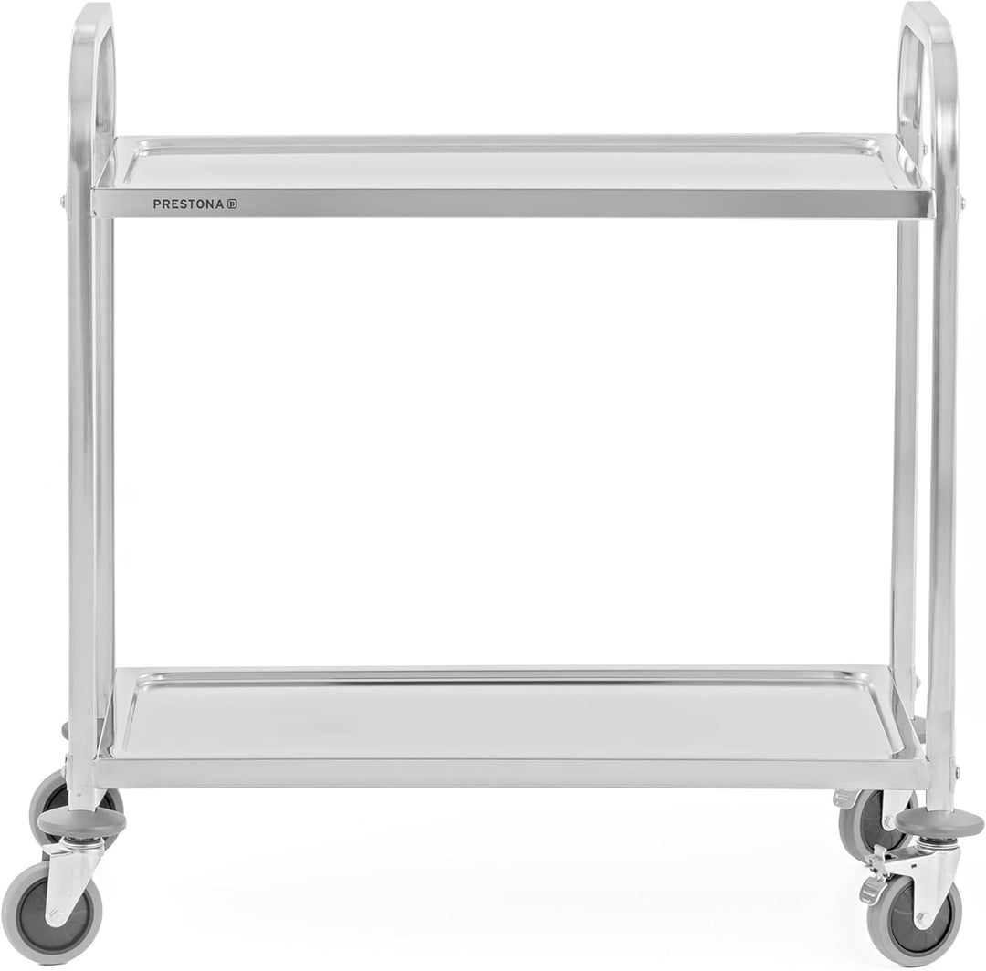 TECHNICA PRESTONA Servierwagen Edelstahl 2 Etagen mit Rollen & Bremse Quadratischer Griff 850x450x90