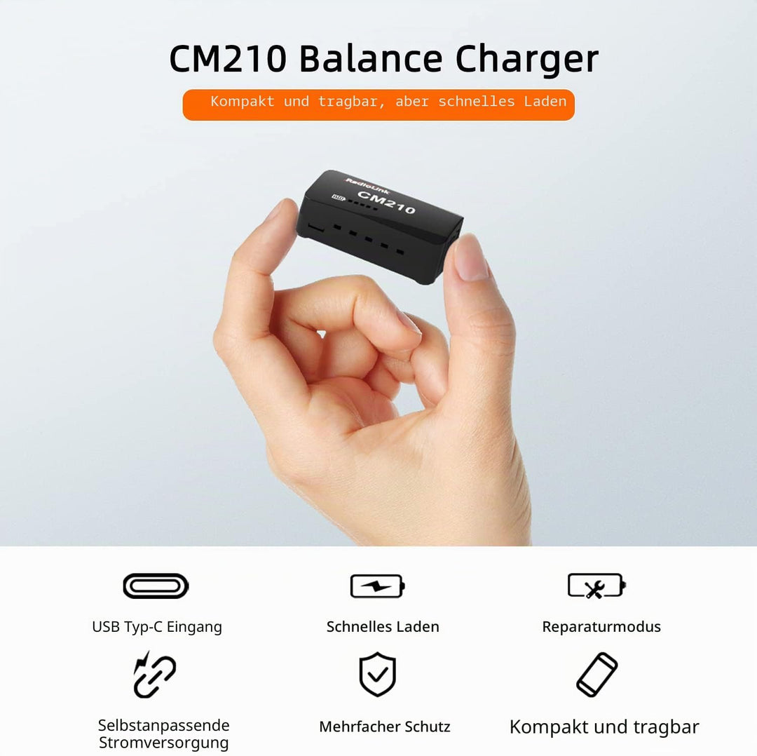 Radiolink CM210 1 Stück schneller 2S LiPo Akku Balance Ladegerät Micro Size USB Type-C Stecker, Netz