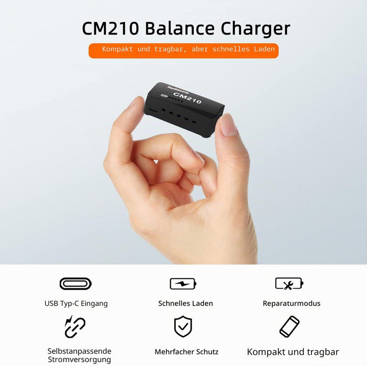 Radiolink CM210 1 Stück schneller 2S LiPo Akku Balance Ladegerät Micro Size USB Type-C Stecker, Netz