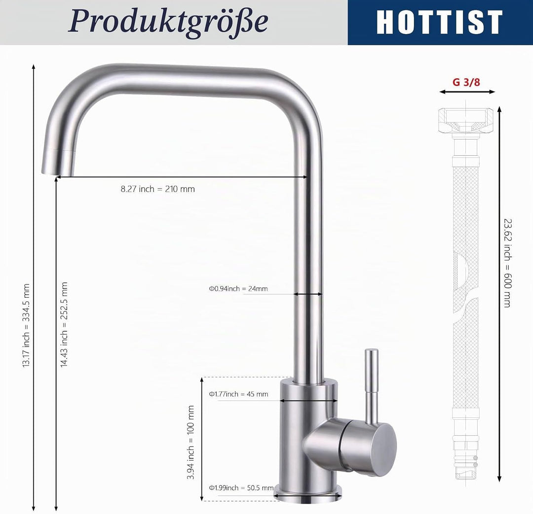 Wasserhahn Küche, 360° Schwenkbar Mischbatterie Armatur Küche, Hochdruck Hoher Bogen Einhebel Küchen