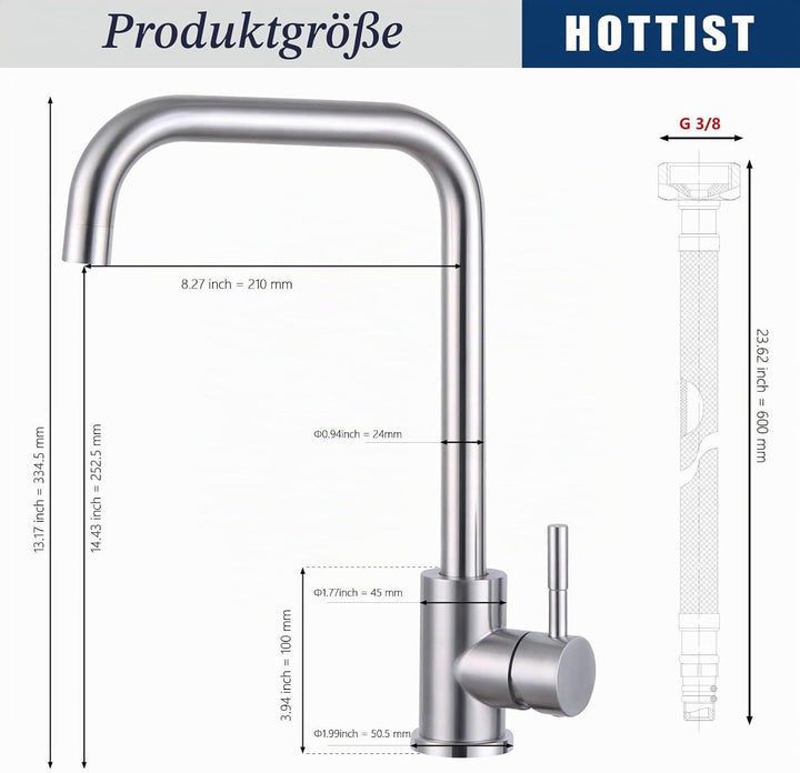 Wasserhahn Küche, 360° Schwenkbar Mischbatterie Armatur Küche, Hochdruck Hoher Bogen Einhebel Küchen