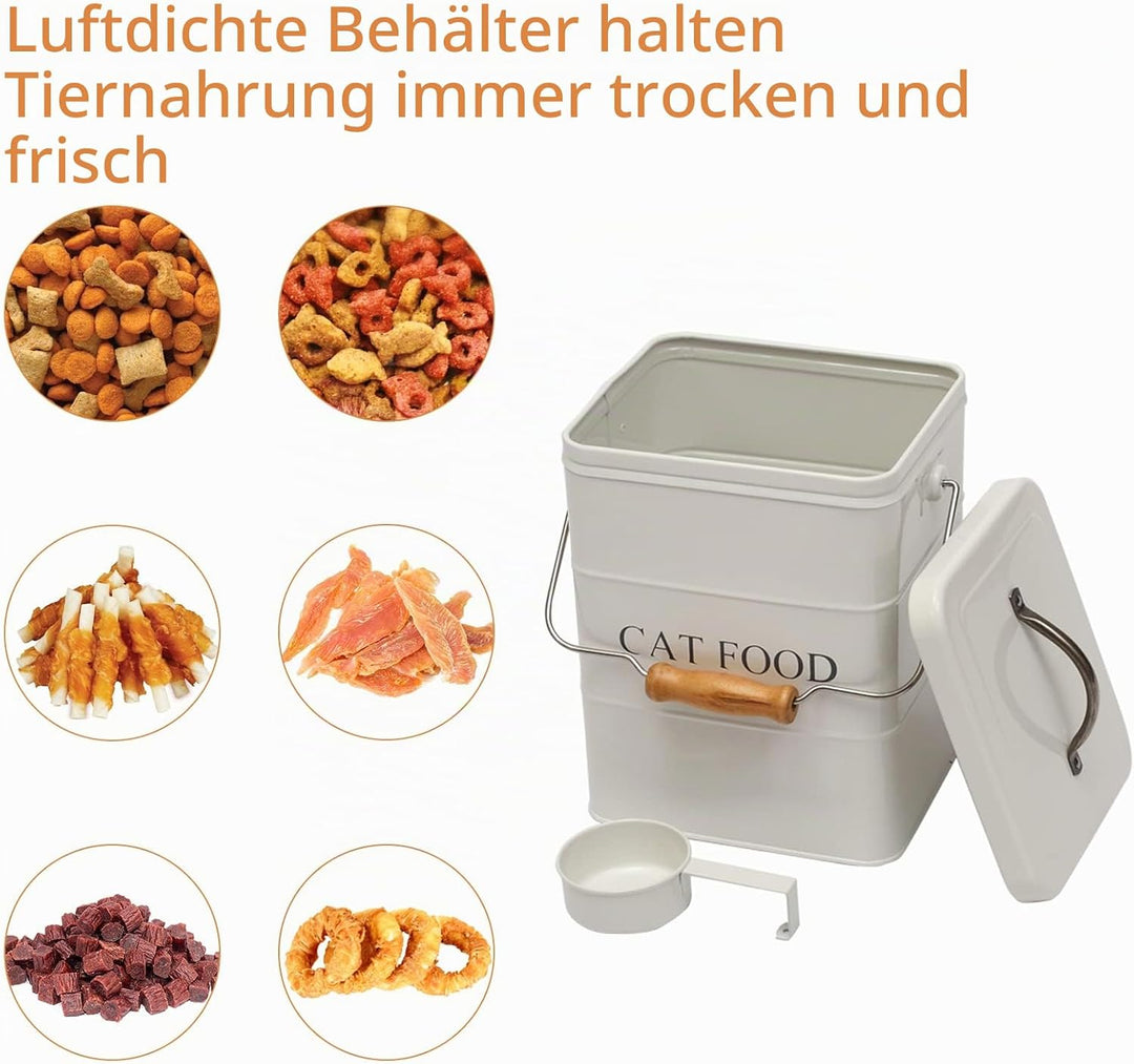 Geyecete - Futtertonnen für Haustierfutter, Vorratsbehälter mit Deckel und Schaufel, Metall futterbo